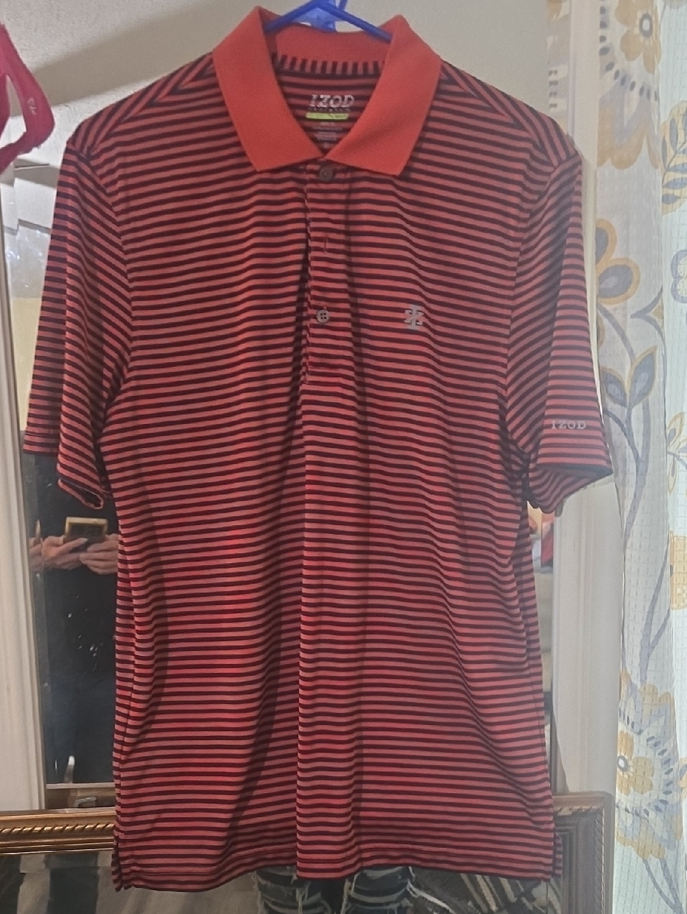 Izod Men's Red and Black Striped Polo
